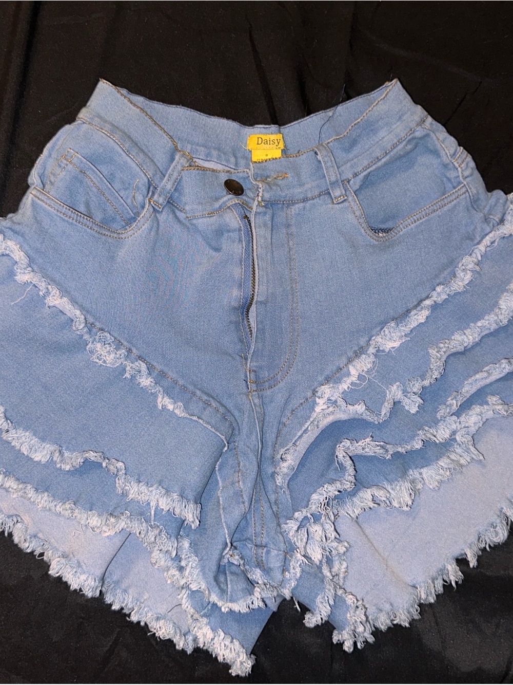 Daisy Light Blue Frayed Ruffle Denim Shorts - Women's